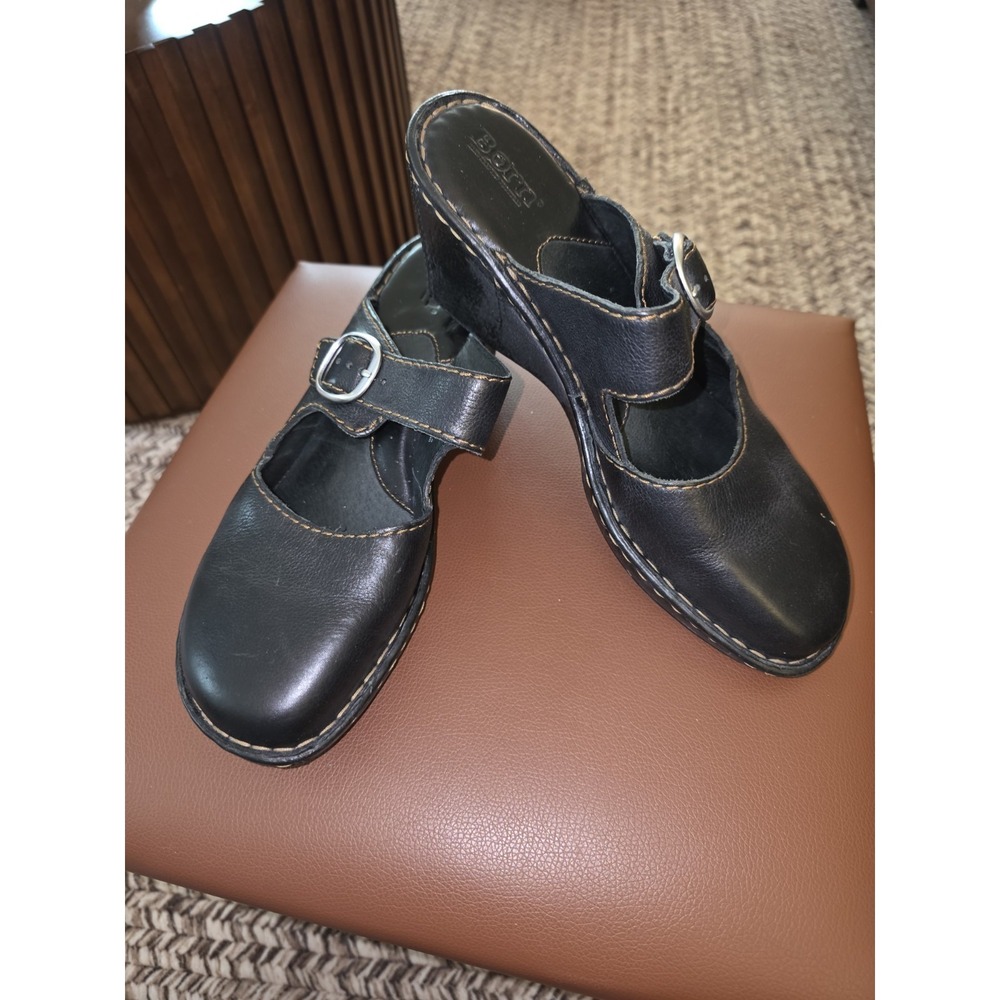 Born Concept Mary Jane Brown Leather Sz 10 Womens Clog Mule Slide Ssndal Heel